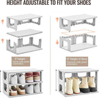 TRZZ 7-Tier Small Shoe Rack, Vertical Narrow Stackable Organizer with Removable Partition, Efficient Shoe Storage for Closet,