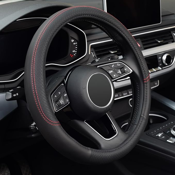 LABBYWAY Steering Wheel Cover, Universal Fit 15 Inch Microfiber Leather Car Wheel Protector, Anti-Slip, Black