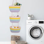 TeoKJ Over the Door Hanging Basket, 3-Tier Woven Cotton Wall-Mounted Storage Organizer Bag Decorative Hanging Nursery Baskets