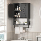 Farmhouse Medicine Cabinet - 3-Tier Wall Mounted Storage Organizer with Adjustable Shelves, Towel Bar, 5 Hooks for Small Bath