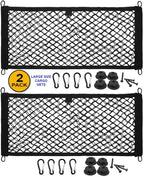 [2 Pack] JAVOedge Large Cargo Net for Car, SUV, Truck, RV, Boat – Elastic Storage Mesh Organizer with Built‑in Hooks, 8 Screws & 8 Carabiners – Heavy‑Duty Trunk Cargo Net & Vehicle Storage Bag