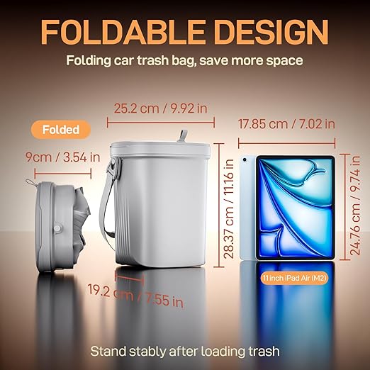 Trash Can for Car Garbage: Leakproof Silicone Car Waste Bin w/Lid for Drivers and Passengers; 2 Gallon Garbage Container for Vehicle, Sedan, SUV, Van, MPV & Truck (Gray)