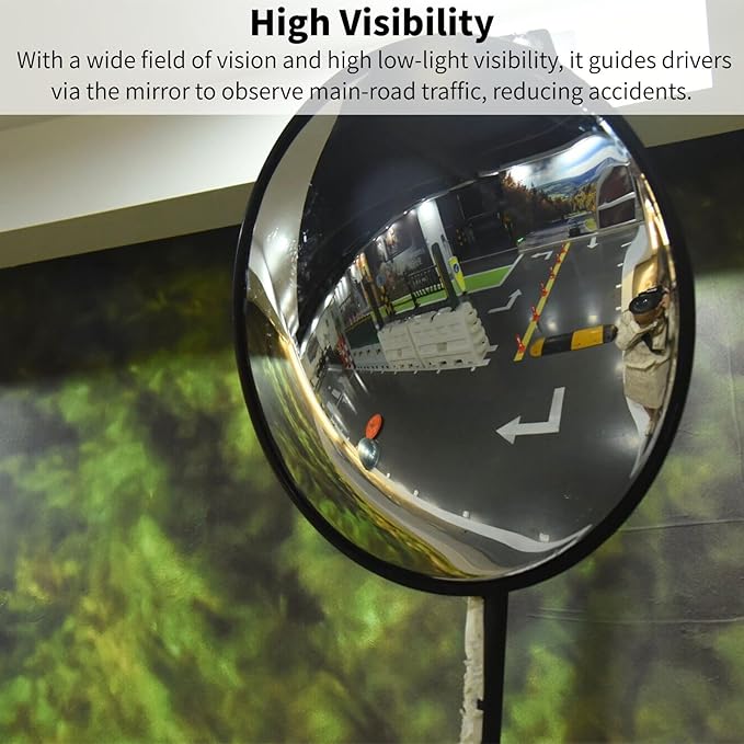 Wall Mounted Convex Mirror Wide Angle - Safety Blind Spot Mirror for Garage Driveway Warehouse Parking Lot, Traffic Security Surveillance, 360° Visibility (24" Black)