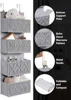 Macrame Over the Door Organizer Boho Decor Nursery Storage, Leaf Weaving Closet Storage, 4 Hanging Pockets, Behind Door for B