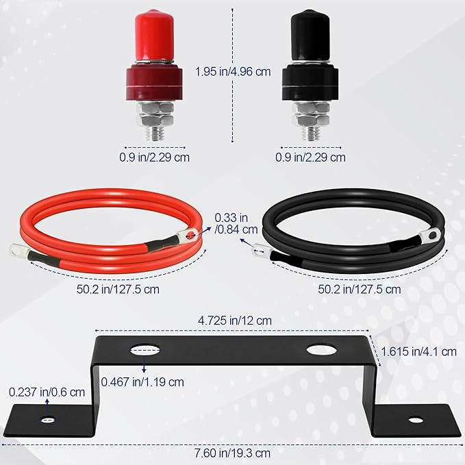 Battery Relocation Kit, Battery Jump Post Kit Heavy Duty Remote Battery Terminals Charging Post with Bracket Cable Compatible with UTV ATV Car Trucks RV Tractor Boat
