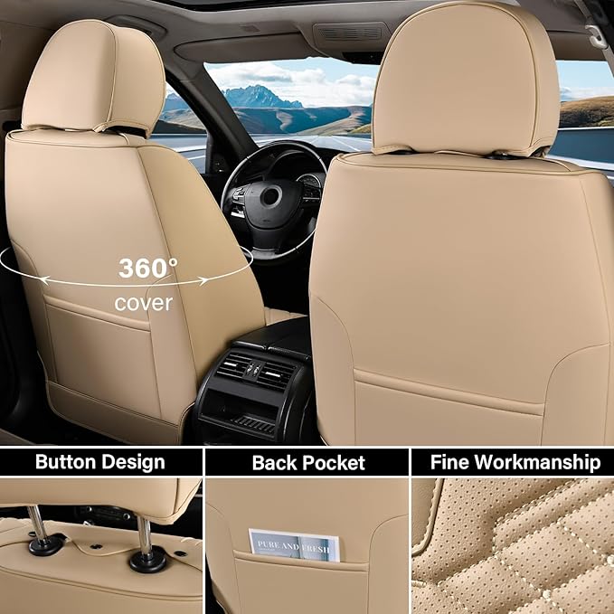 Coverado Car Seat Covers Full Set, Waterproof Nappa Leather Seat Covers for Cars, Universal 5 Seats Car Seat Covers, Front an