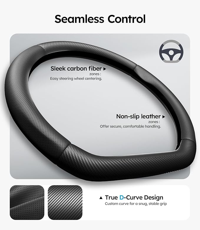 Wigoo Steering Wheel Cover for New Model Y Juniper & Model 3[Ultra-Thin, Breathable Leather] Model 3 (2024~2026)/New Model Y Juniper Accessories, for Men and Women, D Type, 14.5''-15''
