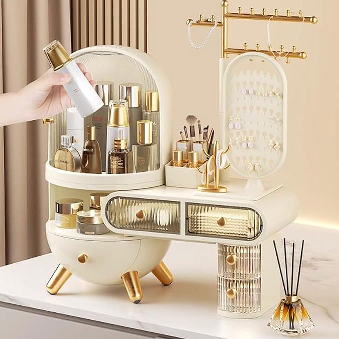Makeup Organiser Storage Large Capacity Dressing Case Makeup Organizer, Cosmetic Storage Organizer with Drawers, Cabinet,Brus