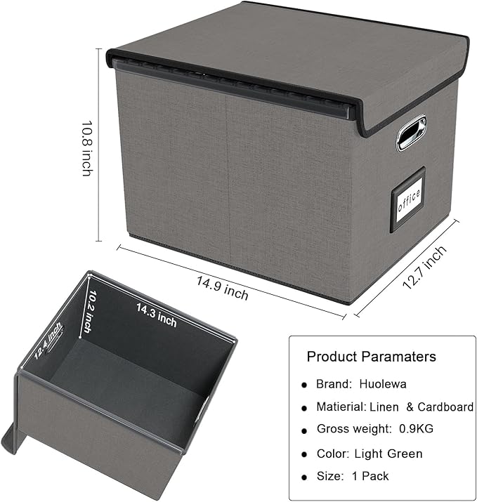 Huolewa File Organizer Box with Lid, Collapsible File Folder Organizer for Office Document Storage, Filing Box with Plastic S
