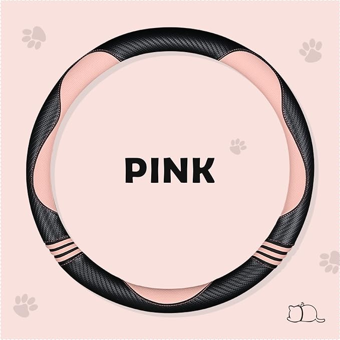 HighnessHwoo Car Steering Wheel Covers for Women Padded Carbon Fiber PU Leather Cute Auto Interior Accessories for Vehicle, S