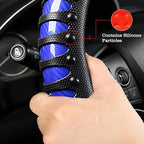 Car Leather Steering Wheel Cover - Carbon Fibre Material, Universal 14.5-15 Inch Leather Anti-Slip Breathable Auto Steering W