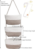 Over the Door Hanging Basket for Organizing 3 Tiers Woven Cotton Rope Wall Mount Storage basket Decorative Kitchen Hanging Or