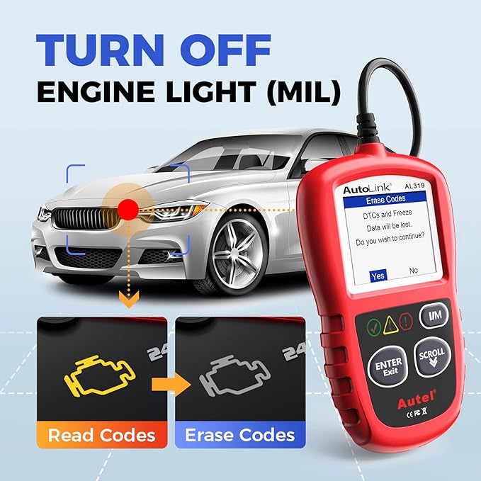 Autel Professional OBD2 Scanner AL319 Code Reader, Enhanced Check and Reset Engine Fault Code, Live Data, Freeze Frame, CAN Car