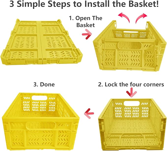20L Folding Crate, 4Pack Plastic Storage Baskets Organizer for Home and Office,Collapsible Storage Crates for Home Office and
