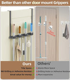 Broom Holder Over The Door-304 Stainless Steel Mop and Broom Holder Wall Mounted or Hanging Over The Door with Hooks - Broom 
