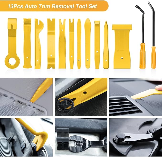 GOOACC 13PCS Nylon Trim Removal Tool Set for Bumper Fastener Rivet Clips Car Door Clip Panel Audio Video Dashboard Dismantle 