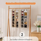 VERONLY Hanging Closet Shelf Shoe Organizer Set of 2 with Woven Bamboo Shelves,11.5 x 31.5 x 5.5 in, 6-Tier Design for Space-