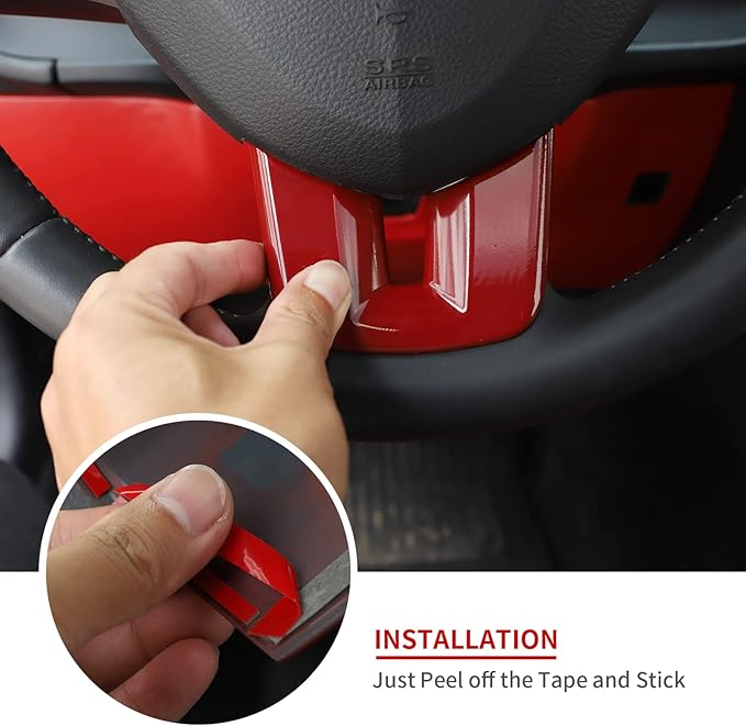 Linskip Steering Wheel Trim Compatible with Dodge Challenger/Charger/Durango/Dart 2009-2014 & Journey 2013-2022, Steering Wheel Cover for Challenger Interior Accessories 3Pcs(Red)