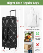 Foldable Rolling Bag, Portable Small Shopping Cart with Wheels, Collapsible Shopping Tote with Stylish Pattern for Market & Grocery Runs–Gift for Women & Seniors, Pro L, Black