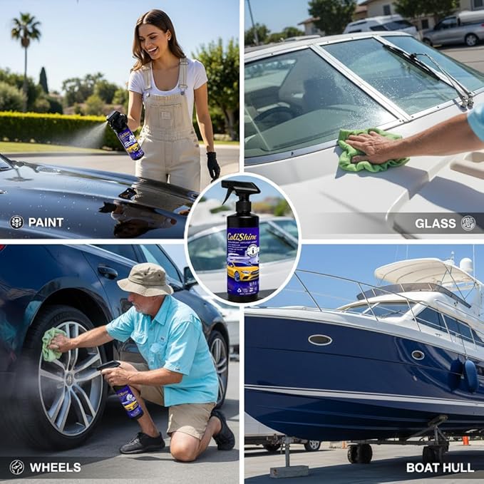 CaliShine Quick Effect Coating Spray - 16.9 fl oz Waterless Ceramic Car Wax Coat - Detail Polish & Cleaner for Cars Boat Body