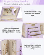 AKOZLIN 4-Tier Jewelry Box Leather Jewelry Storage Organizer with 3 Drawers Lockable for Women Girls Ring Necklace Earring Br