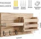 Lwenki Mail Organizer for Wall Mount – Key Holder with Shelf Includes Letter Holder and Hooks for Coats, Dog Leashes – Rustic