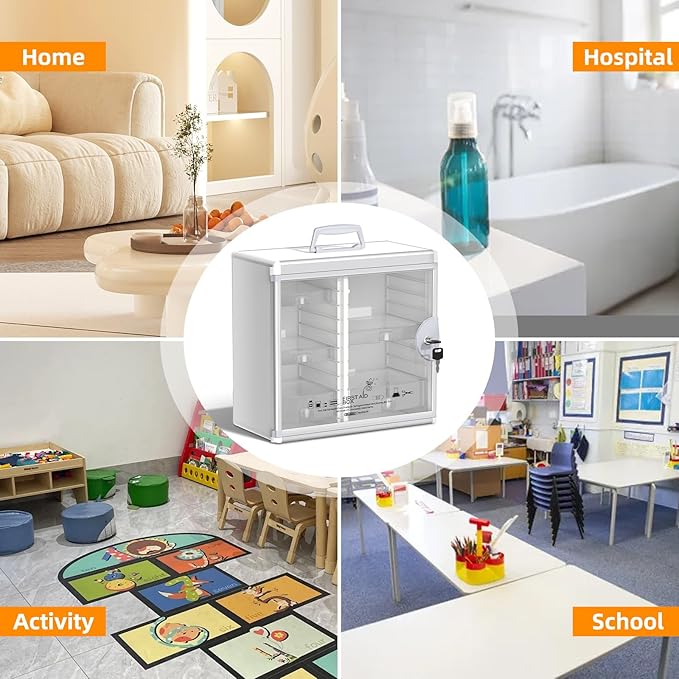 Glosen Medicine Cabinet Locking Medicine Cabinet Wall Mounted【 Silver 13.6 x 13.4 x 6.5 Inch 】 Portable Storage Container Big
