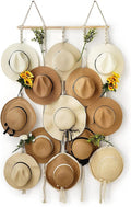 Macrame Hat Rack for Wall 31x66 in Hat Organizer with 15 Clips Hanging Hat Hanger Holder for Women Wide Brimmed Hat Storage f