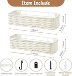 Hanging Wall Basket, Adhesive Wall-Mounted Organizer for Storage, Plastic Wicker Woven Storage Shelves for Kitchen, Bedroom, 