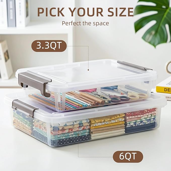 Citylife 3 PCS Plastic Storage Bins with Latching Lids Portable Project Case Clear File Box Stackable Storage Containers for 