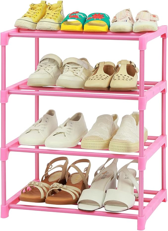 HITHIM 4-Tier Free Standing Shoe Racks for 6-8 Pairs Shoe Storage,Kids Shoe Racks for Small Place,Lightweight Stackable Shoe 