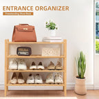 4 Tier Bamboo Shoe Rack Storage Organizer for Closet, Multifunctional Stackable Free Standing Shoe Shelf Organizer for Small 