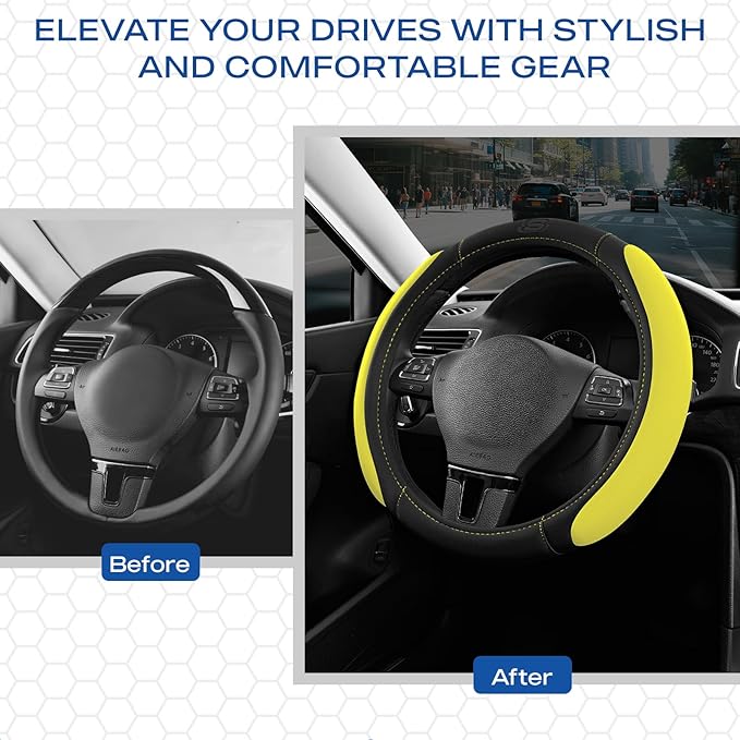Skechers Steering Wheel Cover, Memory Foam Car Steering Wheel Cover,14.5-15inch Anti-Slip Safety Comfortable Desgin, Universa