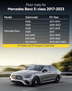3W Floor Mats for Benz E-Class 2017-2023 Sedan & Wagon Only, E300/E350/E400/E43 AMG/E450/E53 AMG/E550/E63 AMG S TPE All Weather Floor Liner, 1st&2nd Row Full Set Car Liners Black