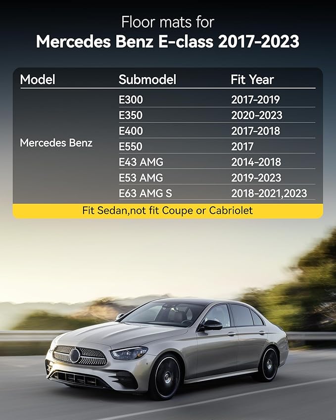 3W Floor Mats for Benz E-Class 2017-2023 Sedan & Wagon Only, E300/E350/E400/E43 AMG/E450/E53 AMG/E550/E63 AMG S TPE All Weather Floor Liner, 1st&2nd Row Full Set Car Liners Black