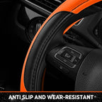 Road Comforts Leather Steering Wheel Cover - Made with PVC Leather - Anti-Slip, Universal Fit 14 1/2 inches to 15 inches - Or