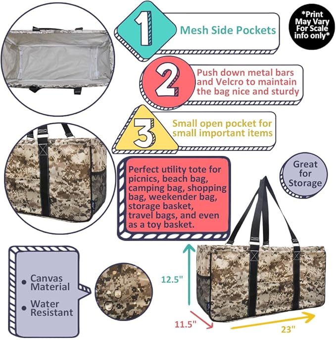 NGIL Extra Large Utility Tote Reusable Grocery Bag Oversized Collapsible for Groceries, Storage, Picnic, Beach (Silver Glitter- Silver)