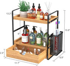 LEMIKKLE Bathroom Counter Organizer with Drawer and Basket,Wood Countertop Organizer for Bathroom Decor Makeup Tray for Perfu