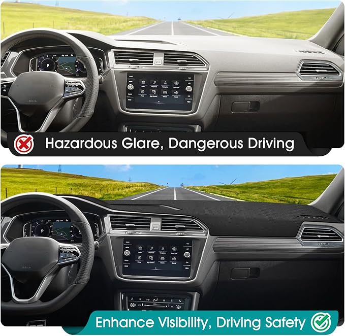 FIILINES Dash Cover for 2017-2024 Volkswagen VW Tiguan, Dashboard Mat Accessories Dash Cover Sunshade Nonslip Mesh Protector 