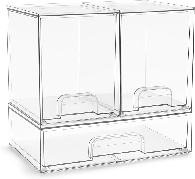 Sorbus Acrylic Storage Containers - 3 Pack, Stackable Storage Bins Set for Bathroom Organization - Clear Acrylic Drawer Organ