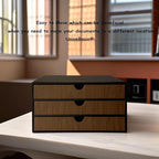 UnionBasic Document Organizer, 3-Drawer File Cabinet Document Storage Box, Office Desktop Filing Organizer, Black with Wood G
