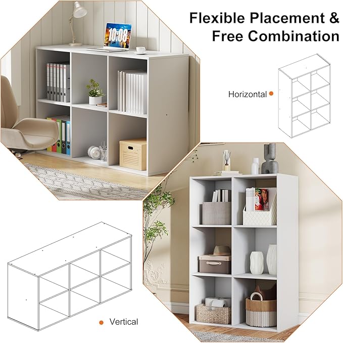 Sweetcrispy 6 Cube Storage Organizer - Open Cube Bookshelf with 3 Removable Back Panels, Display Storage Bookcase for Living 