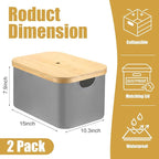 Novabright 2 Pcs Collapsible Storage Basket with Bamboo Lids 15" x 10" Foldable Fabric Storage Bins with Handles for Organizi