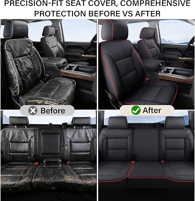 Coverado Chevy Silverado Seat Covers Full Set, Faux Leather Car Seat Covers Fit for 2014-2018 1500, 2015-2019 2500HD 3500HD C