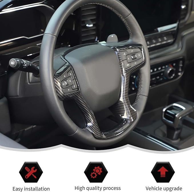 Carbon Fiber Steering Wheel Trim Cover Frame Decoration Interior Accessories Compatible with Chevrolet Silverado 2019-2023,for Chevrolet Tahoe 2021-2023,for Suburban SUV 2020-2023
