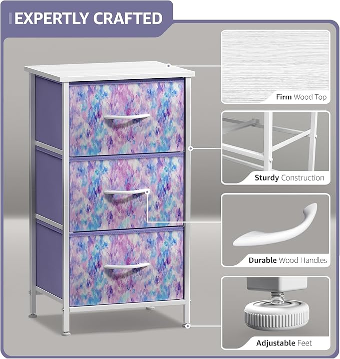 Sorbus Nightstand Storage Organizer Chest with 3 Drawers - Kids Girls, Boys Bedroom Furniture Chest for Clothes, Closet Organ