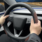 LKWLIKEI Leather Steering Wheel Cover. Elegant Diamond Checkered Design, Non-Slip and Breathable, for Tesla Model 3/Y Steerin