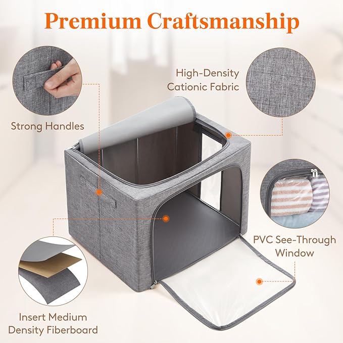 Lifewit Clothes Storage Bins with Metal Frame, Stackable Storage Box, Foldable Clothing Storage Bins with Lids, 75L Storage B