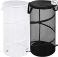 BATTOO 2 Pack Collapsible Laundry Basket with Lid Foldable Mesh Pop Up Hamper with Handles for Laundry Room, Bathroom, Kids R