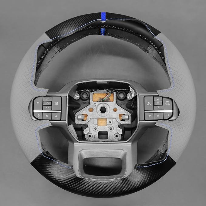 MEWANT Matte PU Carbon Fiber Grey Embossed Faux Leather Steering Wheel Wrap for Ford F150 Lightning F350 2024 Expedition
